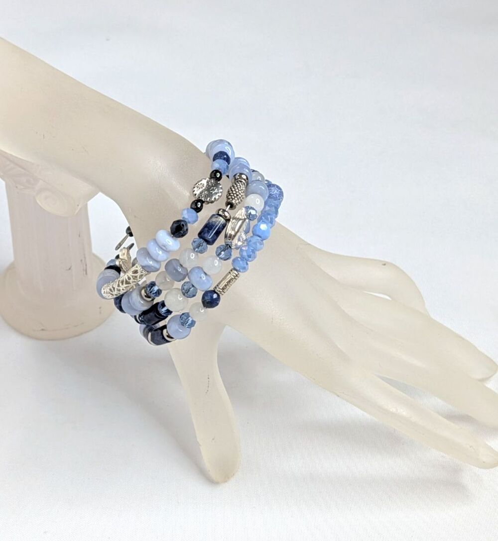 Adjustable Bracelet Set - Mixed Blue Gemstones & Silver
